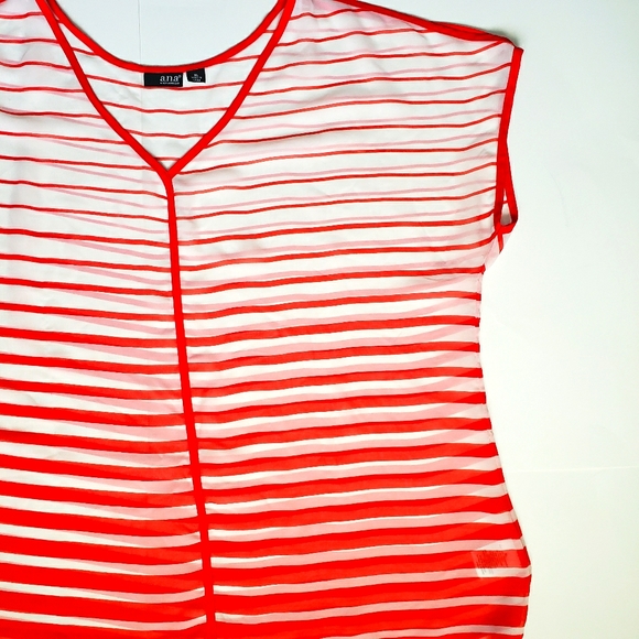a.n.a Sheer Orange & White Stripe Short Sleeve Cold Shoulder Blouse - XL - Picture 2 of 8
